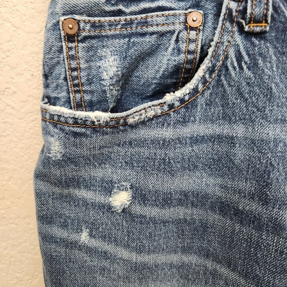 American Eagle Outfitters Distressed High-Waisted Blue Denim Jeans W34 L31 Dad